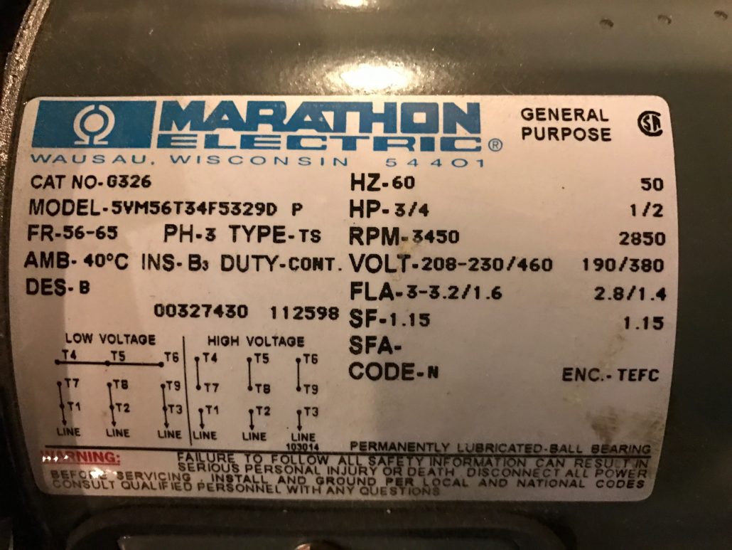 G326 - G326 3/4 HP, 3600 RPM Marathon Electric Motor, 3/4 HP, 3450 RPM ...